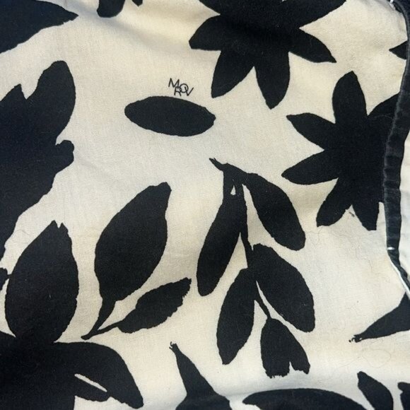 Zoe & Claire Black & Cream Floral Print Midi Dress Striped Waist Tie & Hem Sz M - Picture 6 of 13